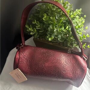 Embossed Red Leather Shoulder Bag